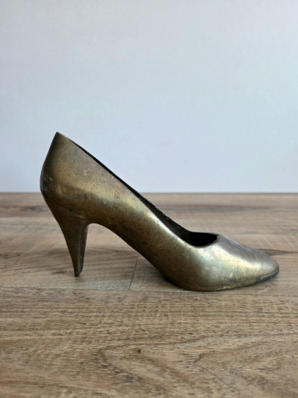 Vintage Solid Brass Stiletto Shoe Figurine Planter Shoe Collection